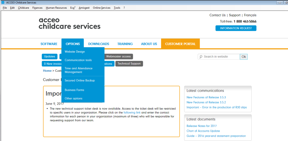 screenshot of ACCEO Childcare Services